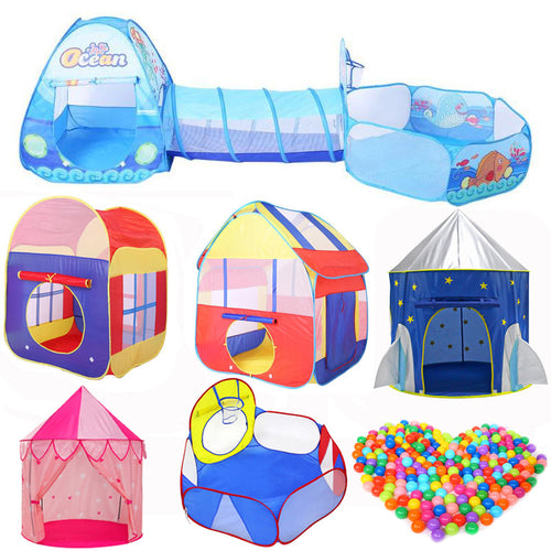 3 in 1 Set Foldable Large Pool Kids Crawling Tunnel + Play Tents